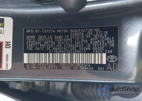 2016 Toyota Corolla S Plus из США, поврежденный, VIN 2T1BURHEXGC589611